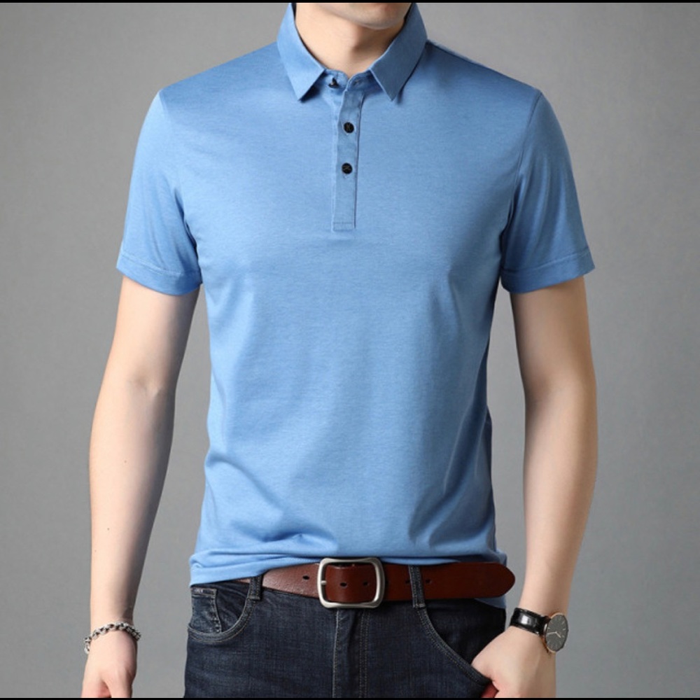 THEORY Men’s Polo Slim Fit Pima Cotton Short Sleeve Light Sky Blue size Large